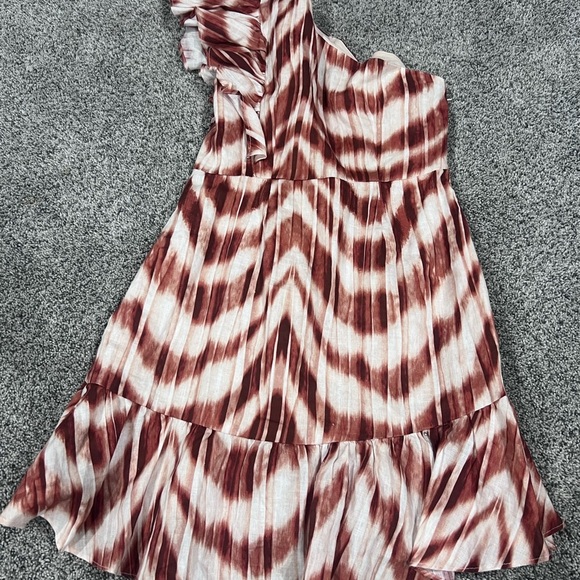 Banana Republic 100% Linen One Shoulder Zebra Brown Cream Mini Dress Size 2P - Picture 12 of 12